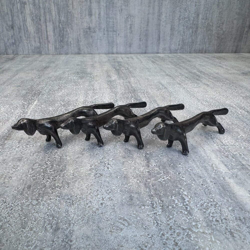 Vintage Silver Plated Dachshund 4 Dogs Knifes/Spoons Cutlery Rests